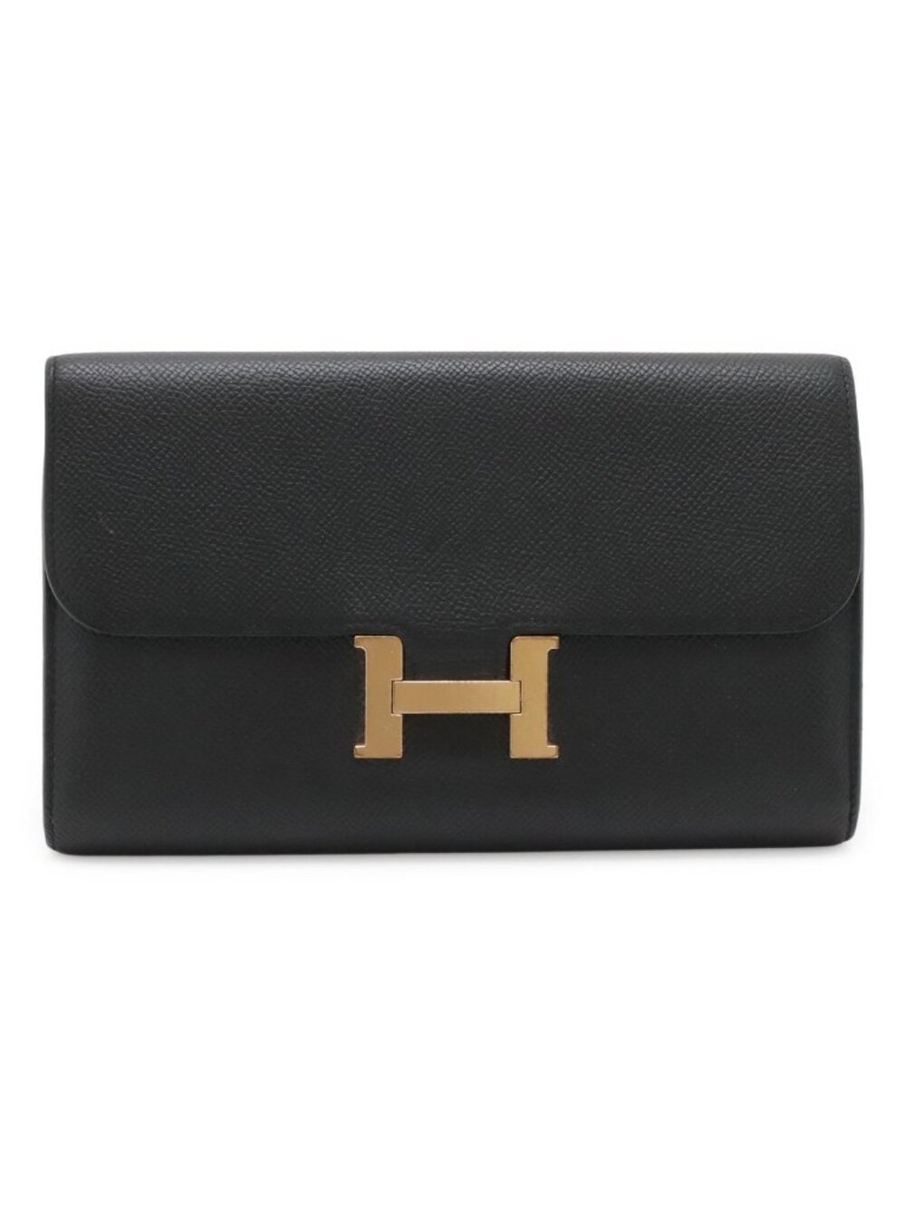 Hermes Constance Long Flap Wallet Bifold Veau Epsom Black Pink Gold